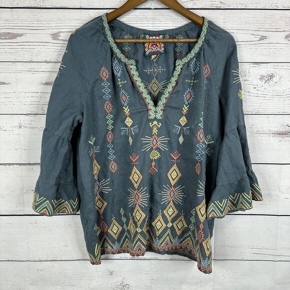 Johnny Was Tops - Johnny Was Shirt Womens Small Blue Embroidered Tunic Blouse Floral Boho Peasant